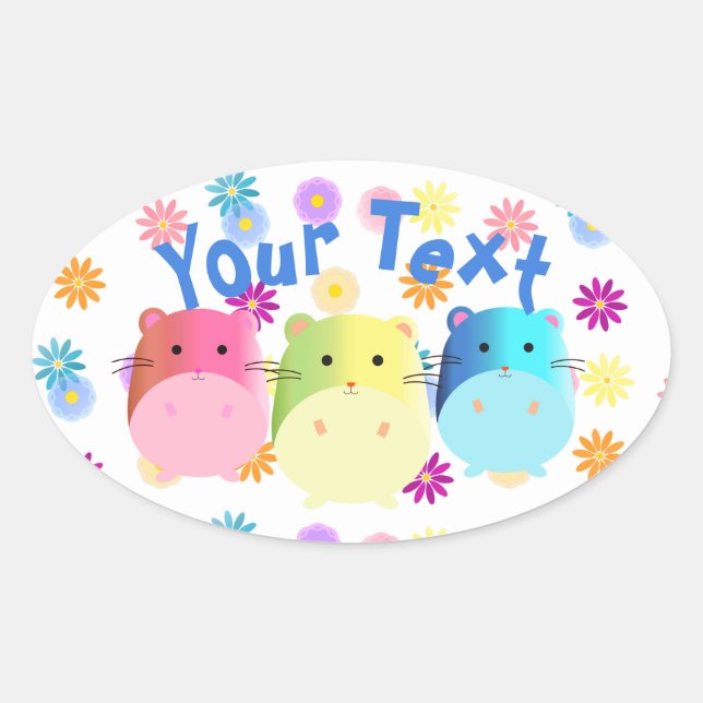 Triple Cute Kawaii Hamsters Custom Oval Sticker (Front)