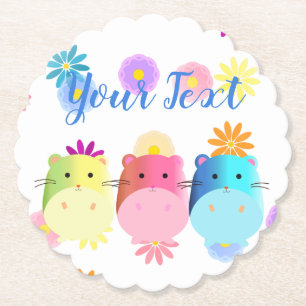 Triple Cute Kawaii Hamsters Custom Paper Coaster