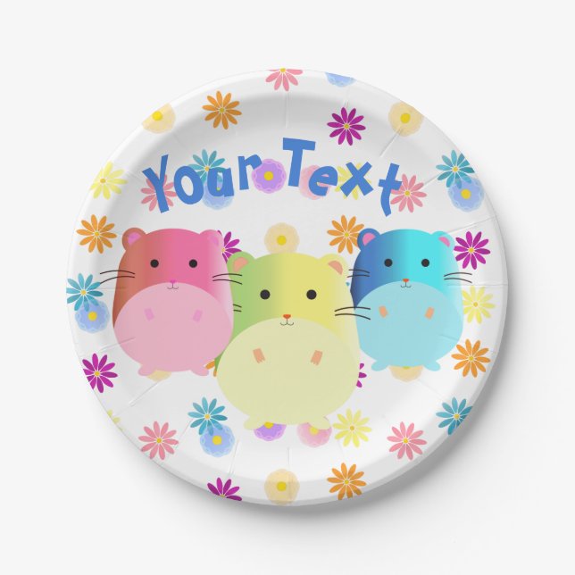 Triple Cute Kawaii Hamsters Custom Paper Plate (Front)
