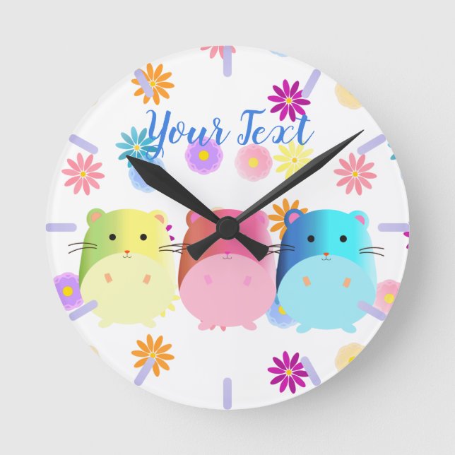 Triple Cute Kawaii Hamsters Custom Round Clock (Front)