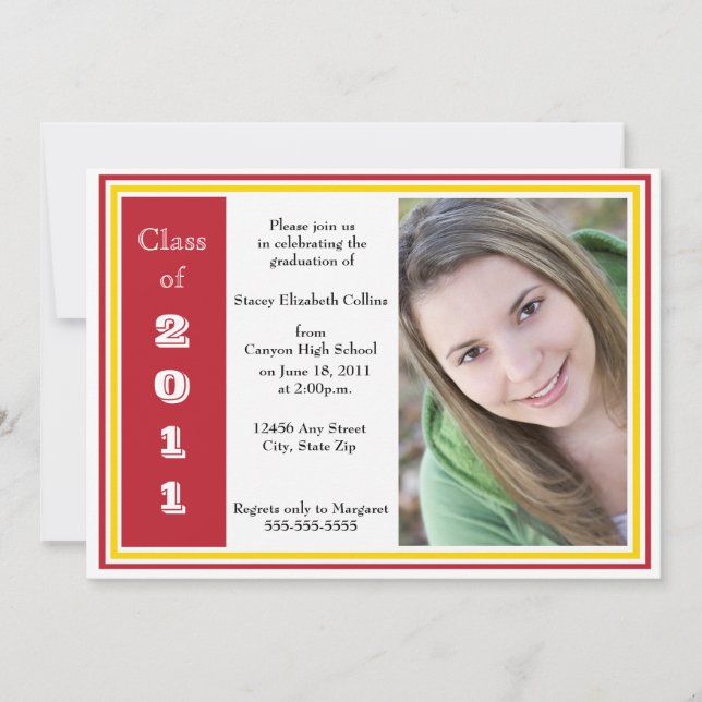 Triple Frame Graduation (red and gold) Invitation (Front)