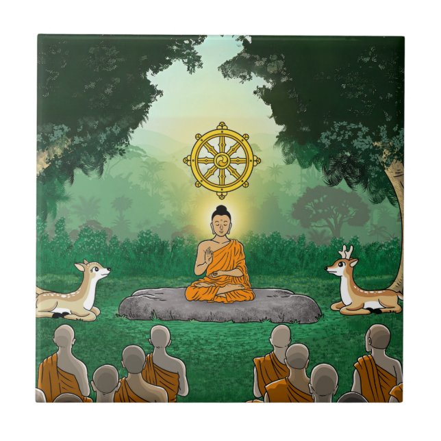 Triple Gems: Buddha, Dharma, Sangha Ceramic Tile (Front)