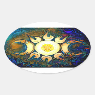 Triple Goddess Crowned - Divine Union Oval Sticker