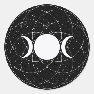 Triple Goddess Moon on Black Classic Round Sticker