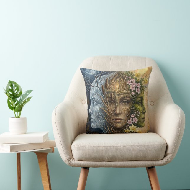 Triple Goddess Winter to Spring Imbolc Fantasy Art Cushion (Chair)