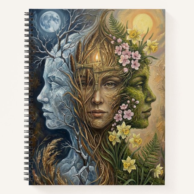 Triple Goddess Winter to Spring Imbolc Fantasy Art Notebook (Front)