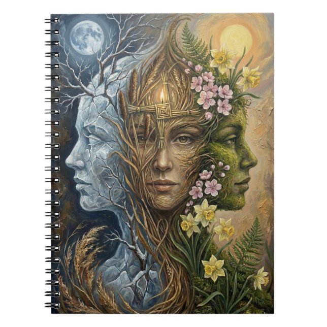 Triple Goddess Winter to Spring Imbolc Fantasy Art Notebook (Front)