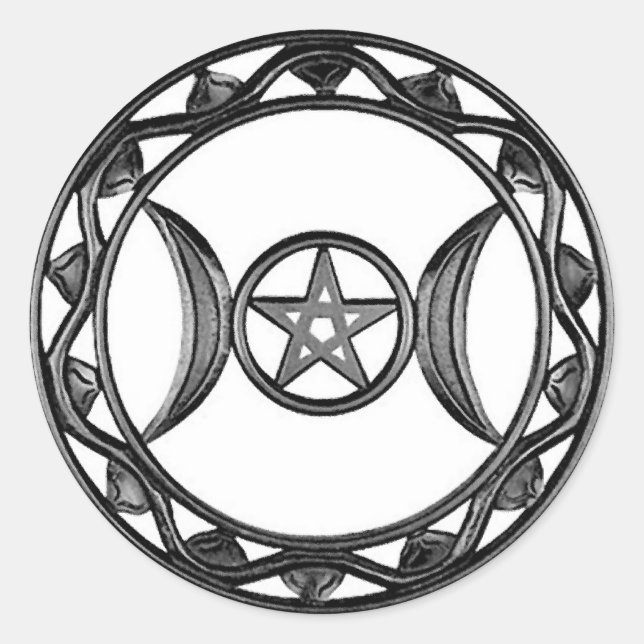 Triple Goddess with Pentagram Classic Round Sticker (Front)