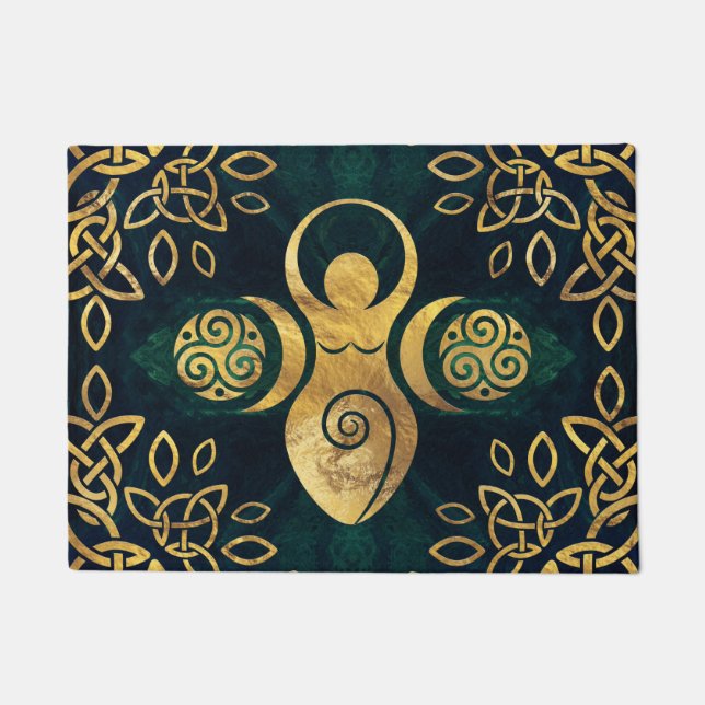 Triple Goddess with triskele - gold and green Doormat (Front)