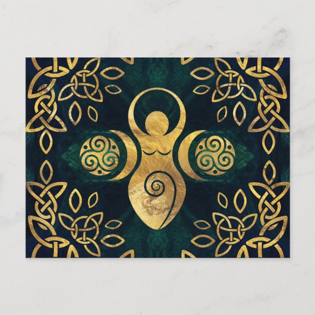 Triple Goddess with triskele - gold and green Postcard (Front)