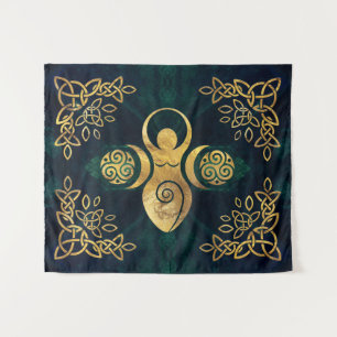 Triple Goddess with triskele - gold and green Tape Tapestry