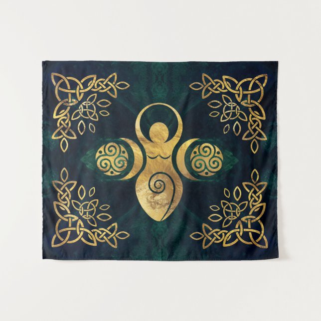 Triple Goddess with triskele - gold and green Tape Tapestry (Front (Horizontal))