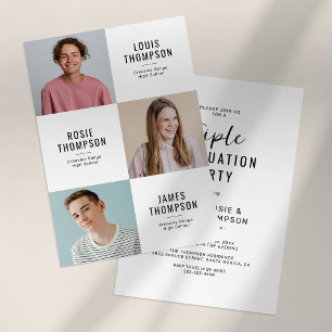 Triple Grad 3 Photo Modern Graduation Party Invitation