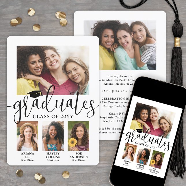 Triple Graduation 3 Graduates Photo Collage Joint Announcement (Creator Uploaded)