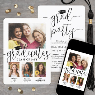 Triple Graduation 3 Graduates Photos Joint Party Invitation