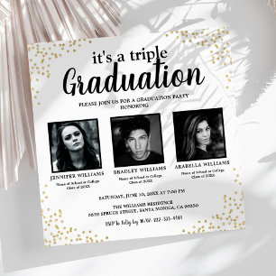 Triple Graduation Three Photo Party Invitation