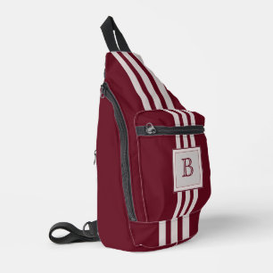 Triple Grey Stripe on Autumn Burgundy w Monogram Sling Bag
