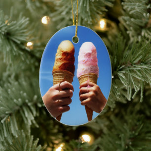 Triple Ice Cream Cones Ceramic Ornament