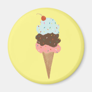 Triple Ice Cream with Rainbow Sprinkles on yellow Magnet