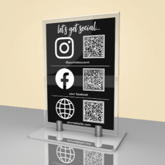 Triple Icon And QR Code Business Social Media Sign Table Number