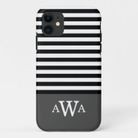 Triple Letter Monogram Grey Black White Stripes