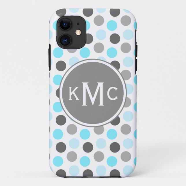 Triple Monogram Blue Grey Dots Case-Mate iPhone Case (Back)