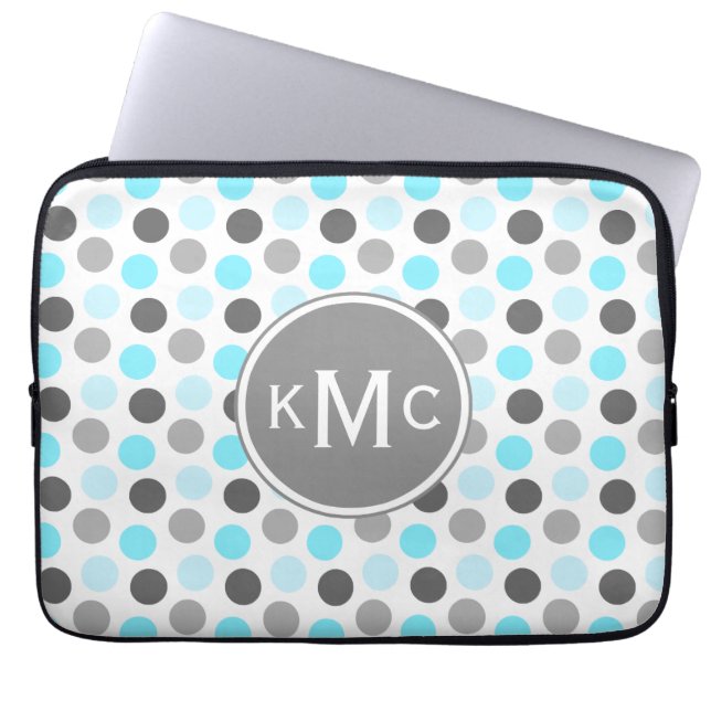 Triple Monogram Blue Grey Dots Laptop Sleeve (Front)
