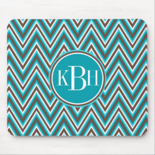 Triple Monogram Teal Blue Brown Chevron Mouse Pad