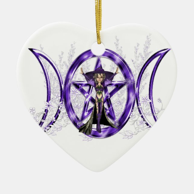 Triple Moon Elf Ceramic Tree Decoration (Front)