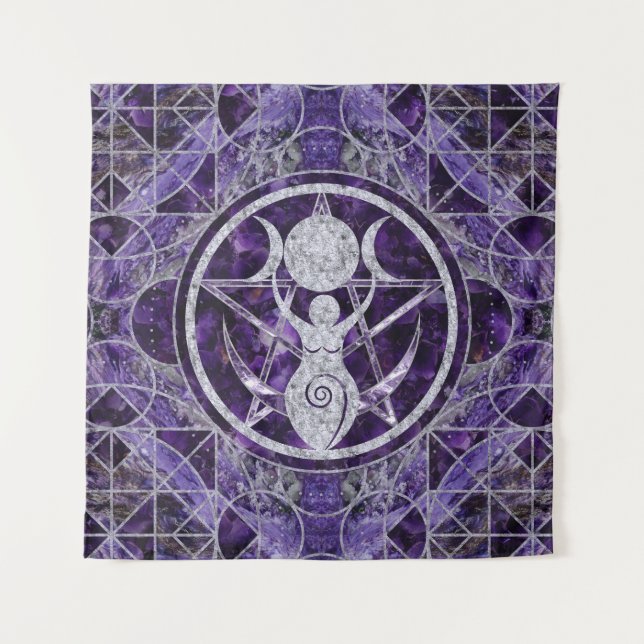 Triple Moon - Goddess -Amethyst and Silver Tapestry (Front)
