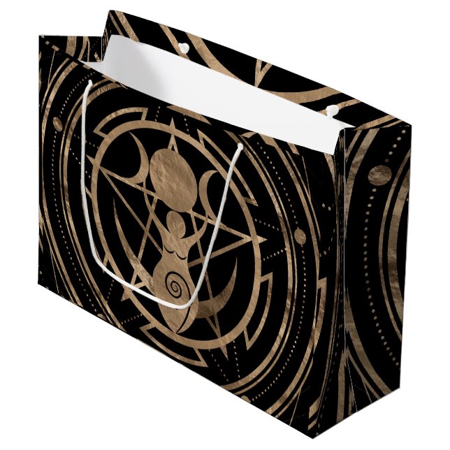 Triple Moon - Goddess -Black and Gold Large Gift Bag (Front Angled)