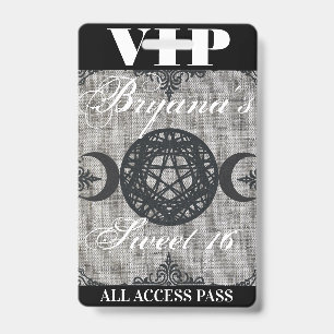 Triple Moon Goddess Burlap VIP Pass Birthday Party ID Badge