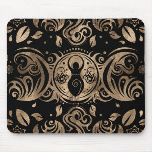 Triple Moon Goddess Gold and Black Mouse Pad