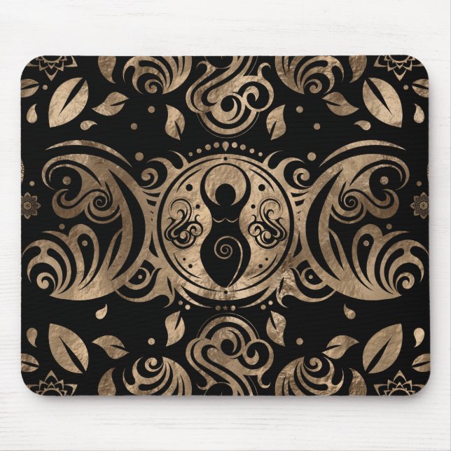 Triple Moon Goddess Gold and Black Mouse Pad (Front)
