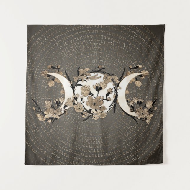 Triple Moon - Goddess - Golden Blossom Tapestry (Front)