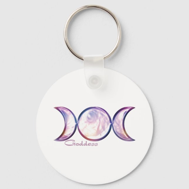 triple moon goddess iridescent pearl key ring (Front)