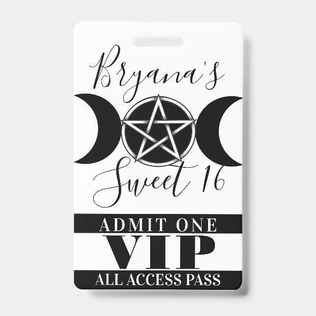 Triple Moon Goddess Pentagram Magic Party VIP Pass ID Badge (Front)