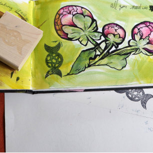 Triple Moon Goddess Pentagram Rubber Stamp