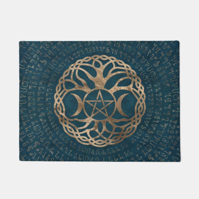 Triple Moon Goddess with pentagram Doormat (Front)