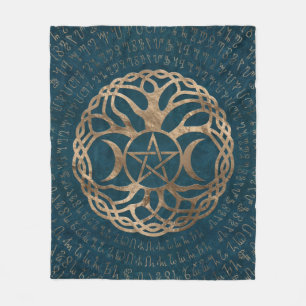 Triple Moon Goddess with pentagram Fleece Blanket