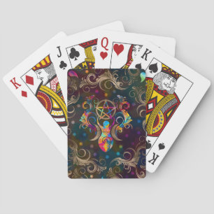 Triple Moon Goddess with pentagram ornament Playing Cards