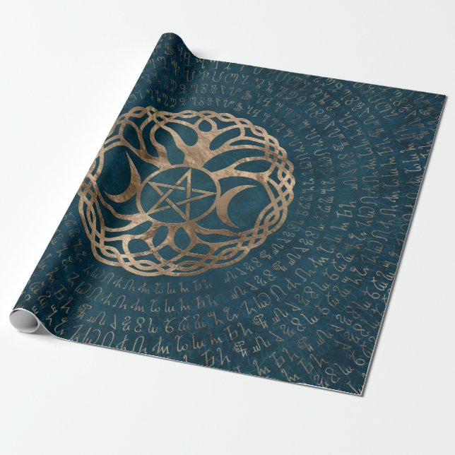 Triple Moon Goddess with pentagram Wrapping Paper (Unrolled)