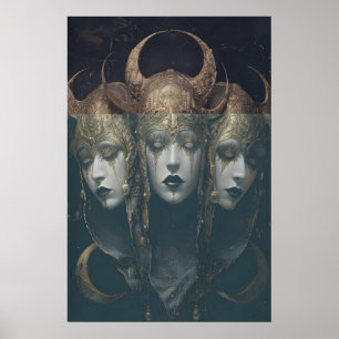 Triple Moon Goddesses Art Printable, Witchcraft Poster