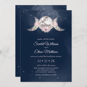 Triple Moon Midnight Blue Starry Sky Handfasting Invitation