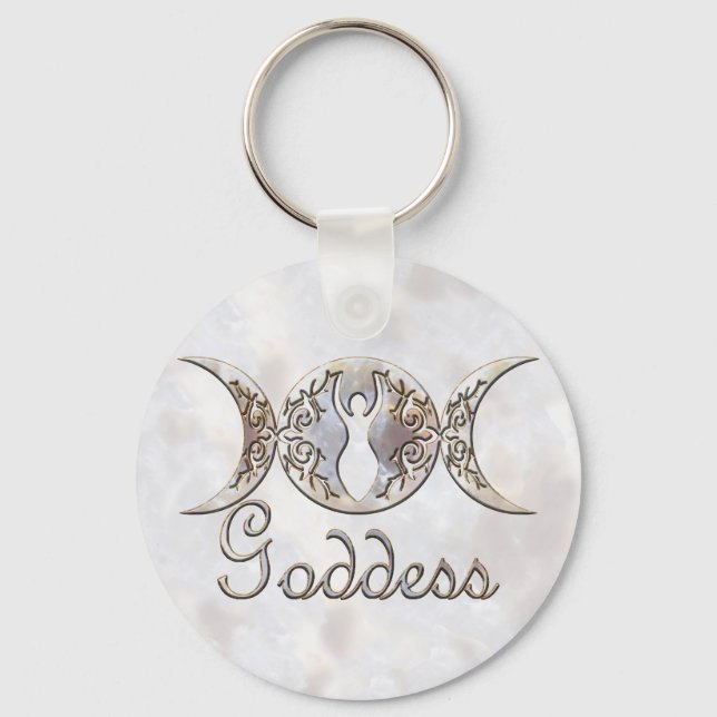 Triple Moon Moonstone Goddess Key Ring (Front)