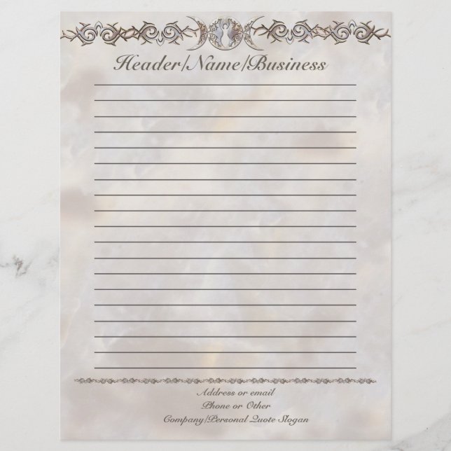 Triple Moon Moonstone Goddess Lined Customized Letterhead (Front)