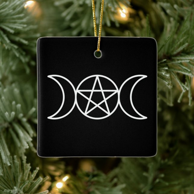 Triple Moon Pentacle Goddess Ceramic Ornament (Tree)