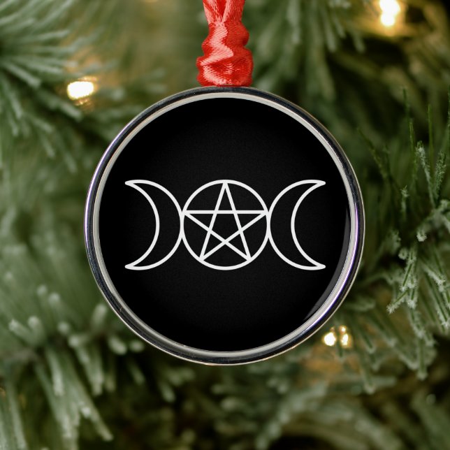 Triple Moon Pentacle Goddess Metal Ornament (Tree)