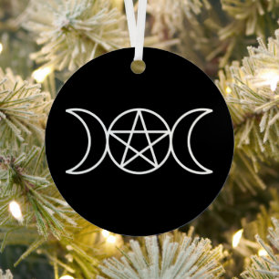 Triple Moon Pentacle Goddess Metal Tree Decoration