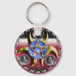 triple moon pentacle key ring